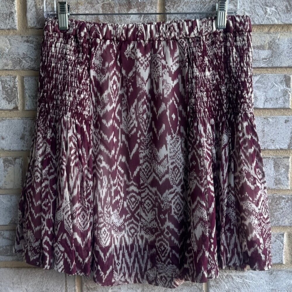 IRO Burgundy/Cream Printed Abstract Mini Skirt Adele Women's Size 40 (M)